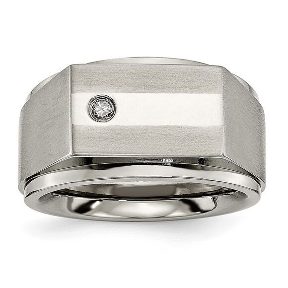 Kazi Luxury Chisel Titanium Satin and Polished 1/20 Carat Diamond Signet Band